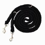 Black Heavy-duty braided rope dog lead with adjustable metal rings and two heavy-duty clips