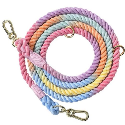 Sherbet Heavy-duty braided rope dog leash with adjustable metal rings and two heavy-duty clips
